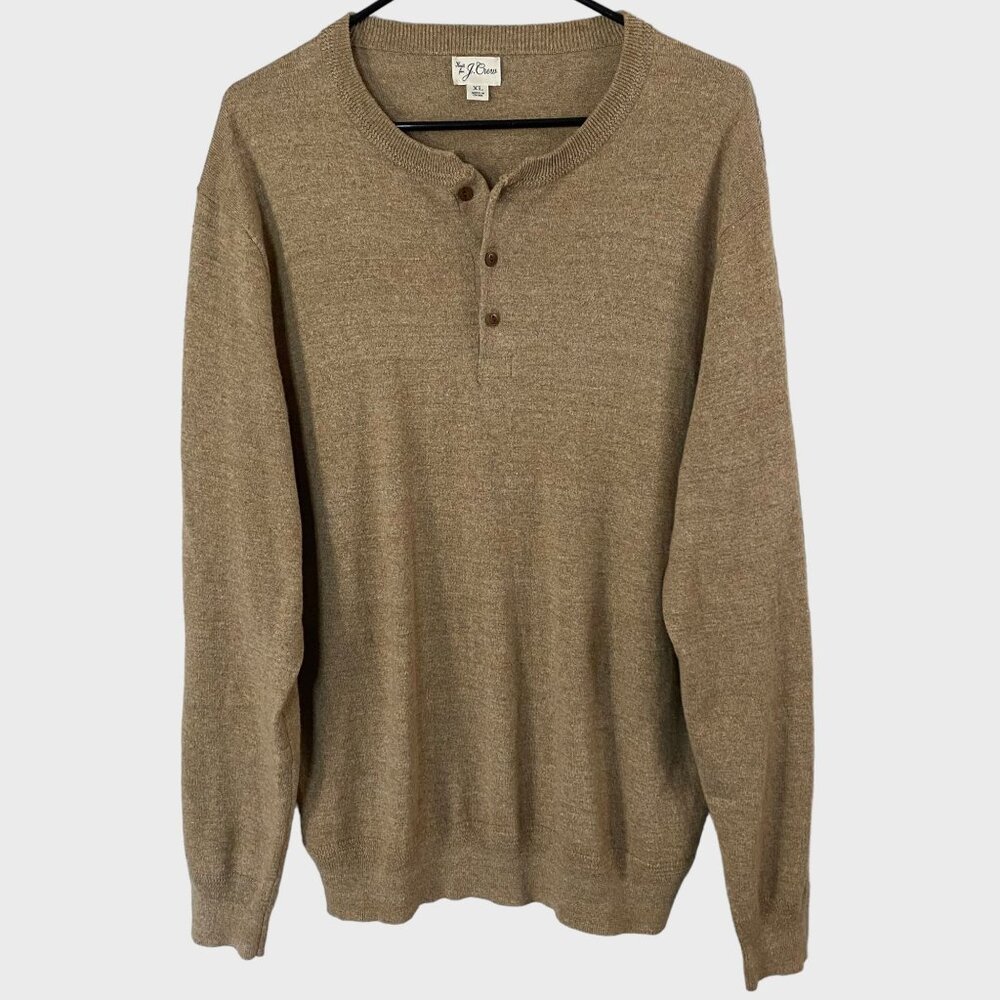 J.Crew Donegal Tweed Henley Sweater Brown Mens Size XL Cotton-Silk Long-Sleeve